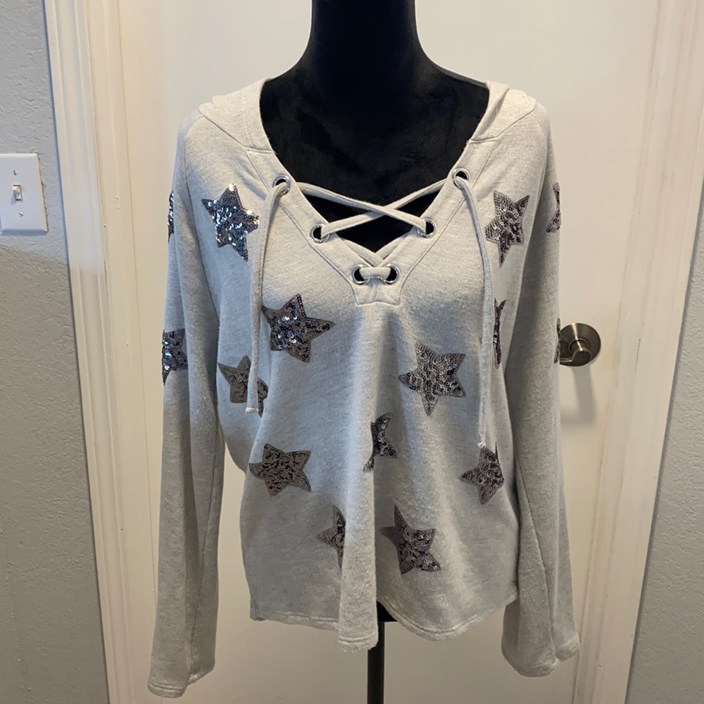 INC hooded sweatshirt with sequin stars